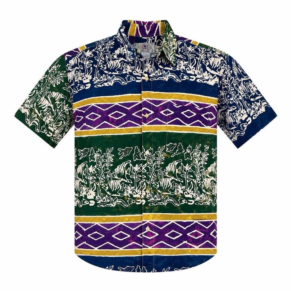 The Territory Ahead Button Up Aztec Tribal Fish Abstract Men's L Cotton Shirt
